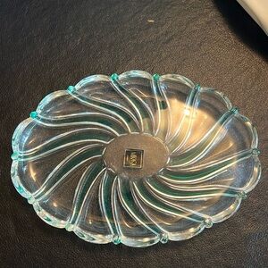 Mikasa green and clear crystal plate to put holiday cookies on or mini muffins